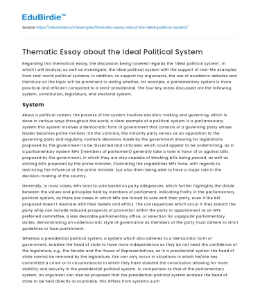Thematic Essay about the Ideal Political System