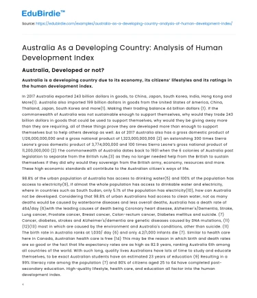 Australia As a Developing Country: Analysis of Human Development Index