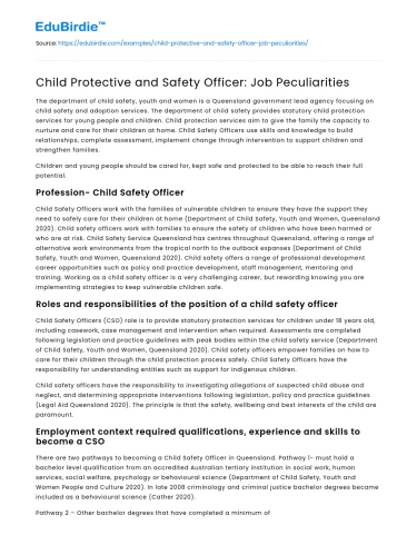 Child Protective and Safety Officer: Job Peculiarities