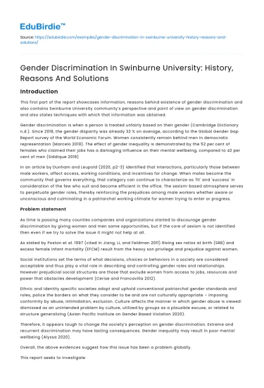 Gender Discrimination at Swinburne: History, Reasons, Solutions