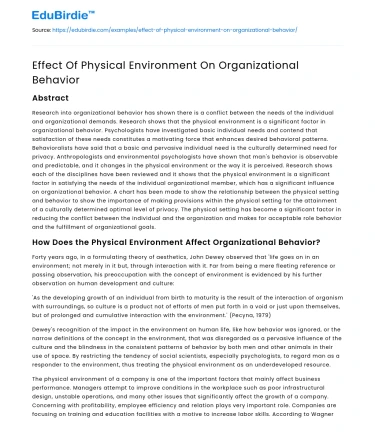 The Impact of Physical Environment on Organizational Dynamics