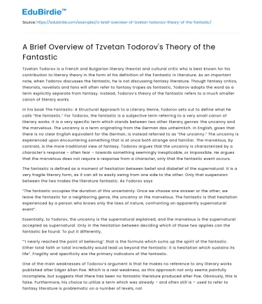 A Brief Overview of Tzvetan Todorov’s Theory of the Fantastic
