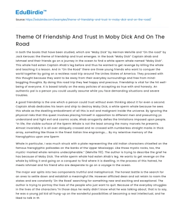 Theme Of Friendship And Trust In Moby Dick And On The Road