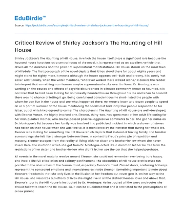 Critical Review of Shirley Jackson’s The Haunting of Hill House