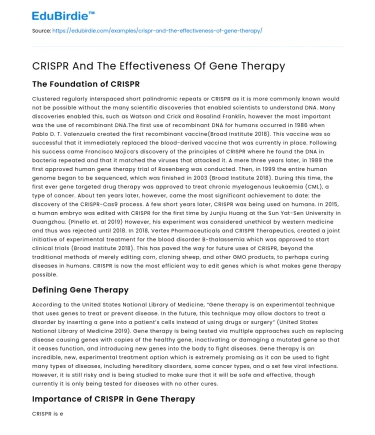 CRISPR And The Effectiveness Of Gene Therapy