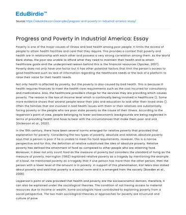 Progress and Poverty in Industrial America: Essay