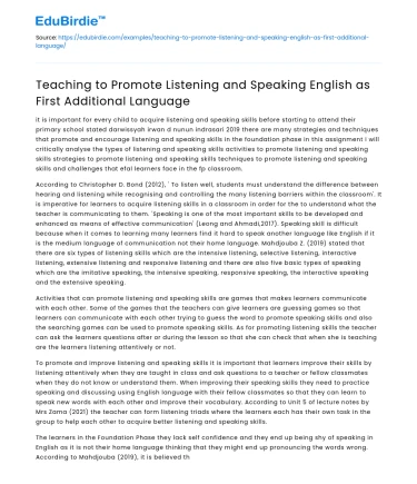 Promoting English Listening and Speaking Skills