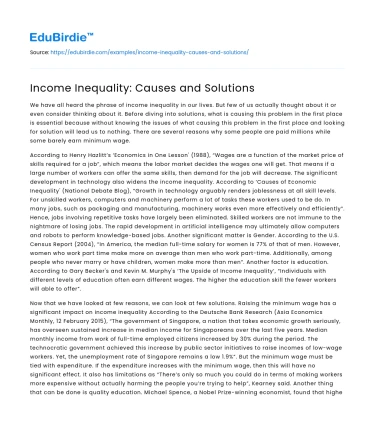 Income Inequality: Causes and Solutions