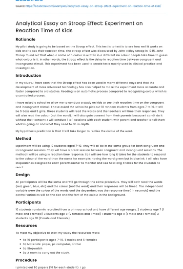 Analytical Essay on Stroop Effect: Experiment on Reaction Time of Kids