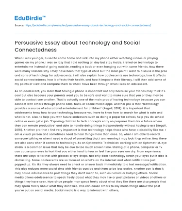 Persuasive Essay about Technology and Social Connectedness