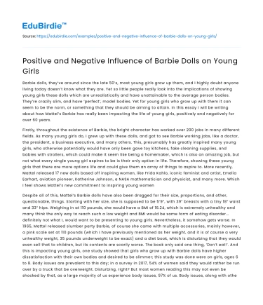 Positive and Negative Influence of Barbie Dolls on Young Girls