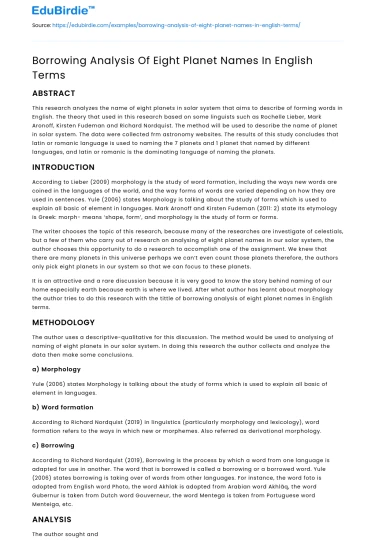 Borrowing Analysis Of Eight Planet Names In English Terms