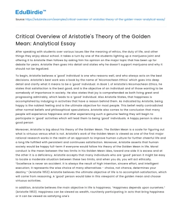Analyzing Aristotle’s Theory of the Golden Mean