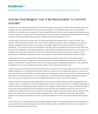 Suicide And Religion: Can It Be Reasonable To Commit Suicide?