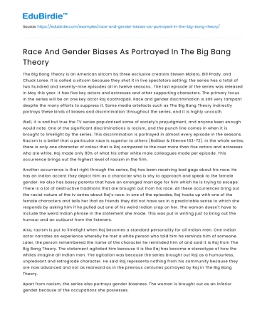 Race And Gender Biases As Portrayed In The Big Bang Theory