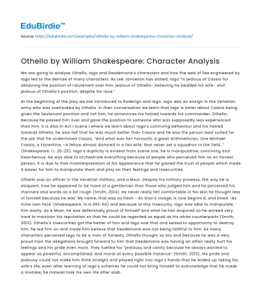 Othello by William Shakespeare: Character Analysis