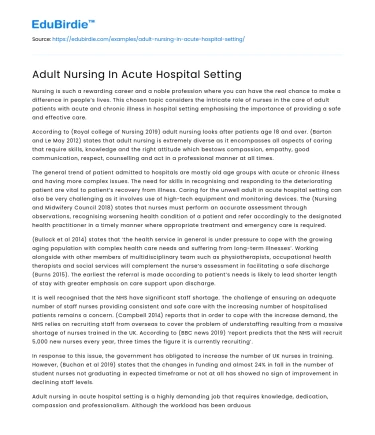 Adult Nursing In Acute Hospital Setting