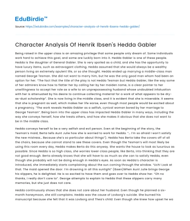 Character Analysis Of Henrik Ibsen’s Hedda Gabler