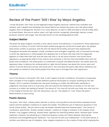 Review of the Poem ‘Still I Rise’ by Maya Angelou