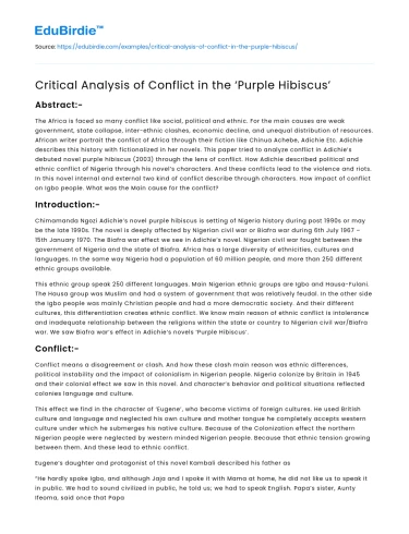 Critical Analysis of Conflict in the ‘Purple Hibiscus’