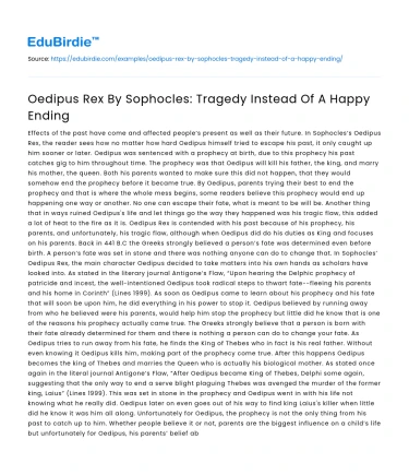 Oedipus Rex By Sophocles: Tragedy Instead Of A Happy Ending