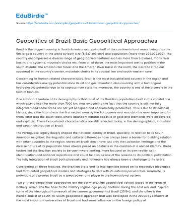 Geopolitics of Brazil: Basic Geopolitical Approaches