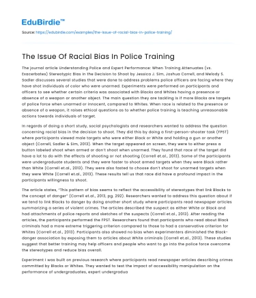 The Issue Of Racial Bias In Police Training