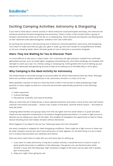 Exciting Camping Activities: Astronomy & Stargazing