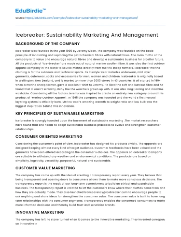 Icebreaker: Sustainability Marketing And Management
