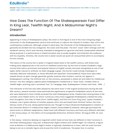 Comparison of Shakespearean Fools in Key Plays