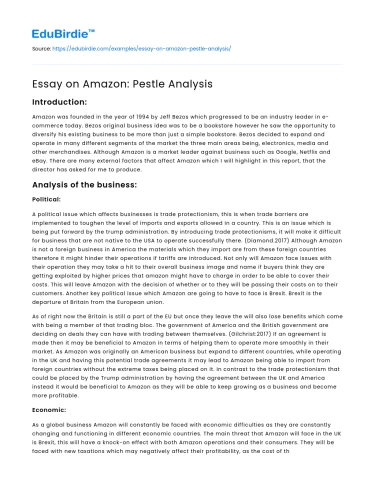 Essay on Amazon: Pestle Analysis