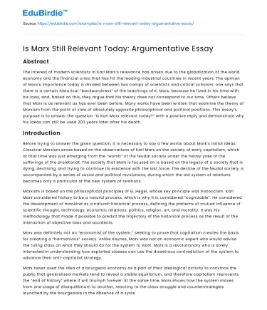 Is Marx Still Relevant Today: Argumentative Essay