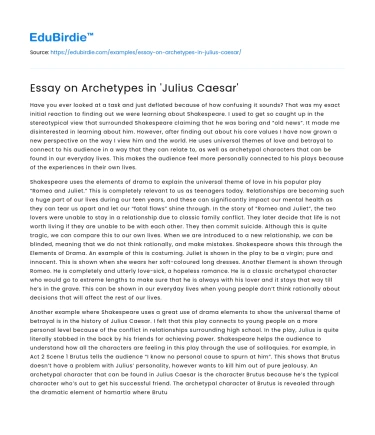 Essay on Archetypes in ‘Julius Caesar’