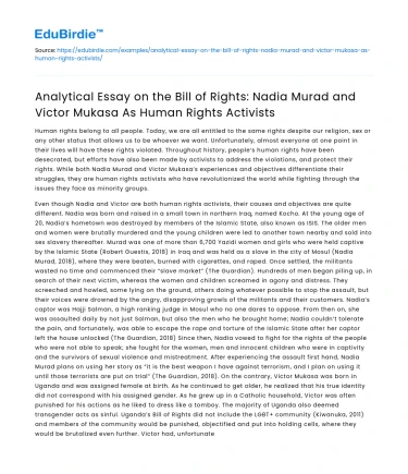Analytical Essay: Nadia Murad and Victor Mukasa as Rights Activists