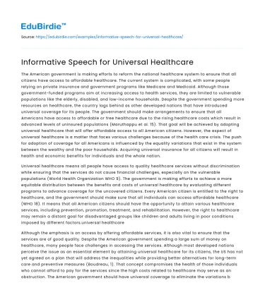 Informative Speech for Universal Healthcare