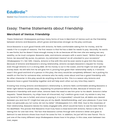 Essay: Theme Statements about Friendship