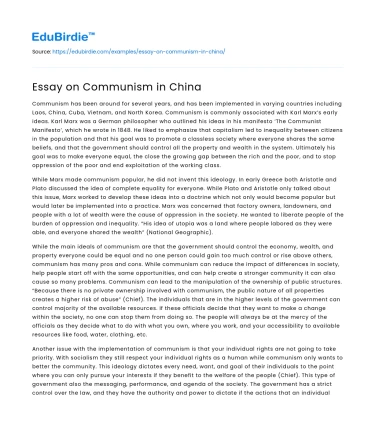 Essay on Communism in China