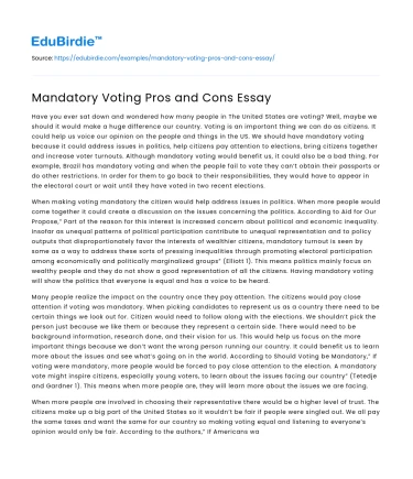 Mandatory Voting Pros and Cons Essay