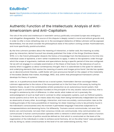 Authentic Function of Intellectuals: Anti-Americanism & Anti-Capitalism