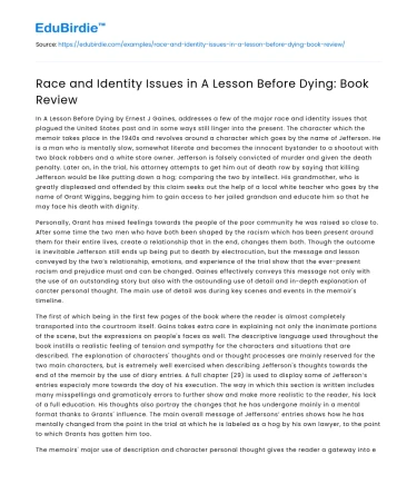 Race and Identity Issues in A Lesson Before Dying: Book Review