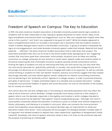 Freedom of Speech on Campus: The Key to Education