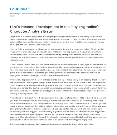 The Play ‘Pygmalion’: Character Analysis