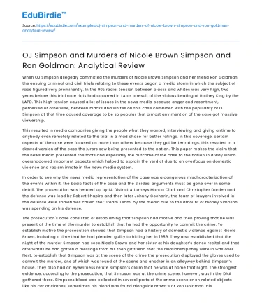 Analyzing OJ Simpson’s Murders of Nicole Brown and Ron Goldman