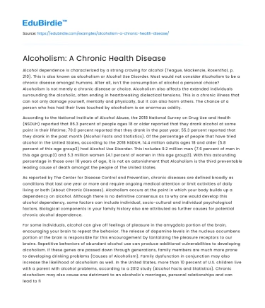 Alcoholism: A Chronic Health Disease