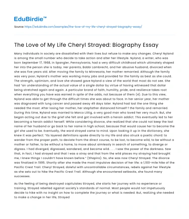 The Love of My Life Cheryl Strayed: Biography Essay