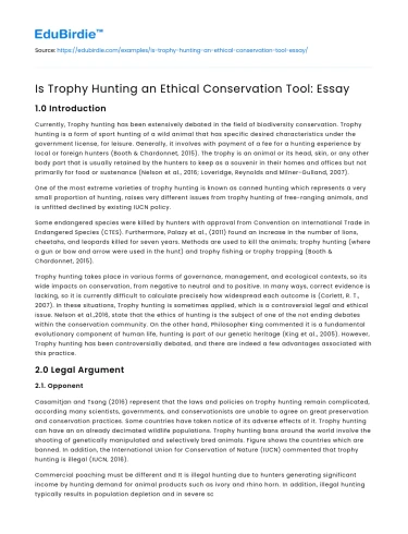 Is Trophy Hunting an Ethical Conservation Tool: Essay