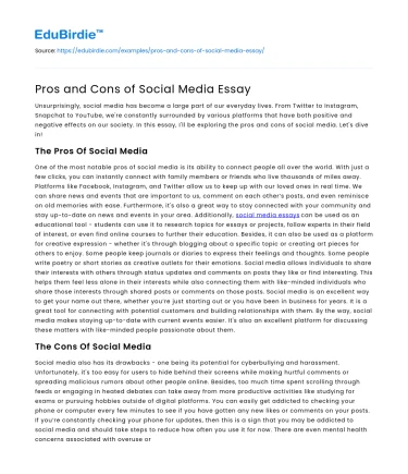 Pros and Cons of Social Media Essay