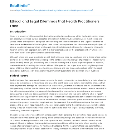 Ethical and Legal Dilemmas that Health Practitioners Face
