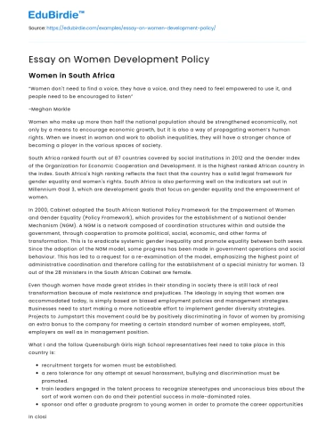 Essay on Women Development Policy