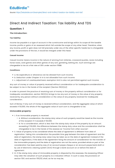 Taxation: Liabilities and TDS Dynamics